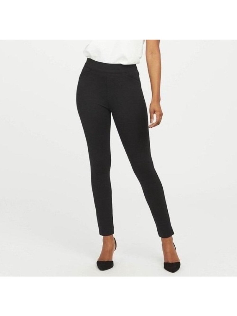 Spanx The Perfect Pant Ankle Backseam Black Stretch Size Large Womens Crop Pants